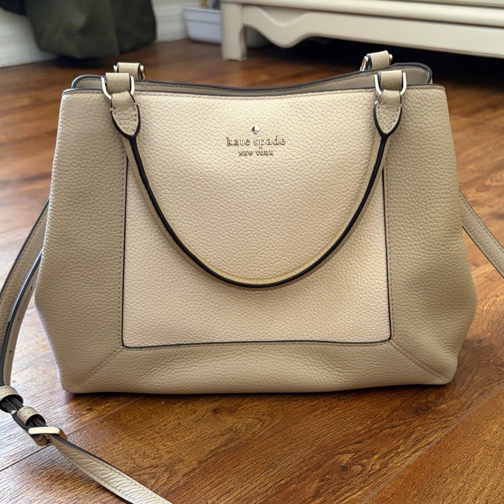 kate spade Pebble Leather Tote in Light Beige
